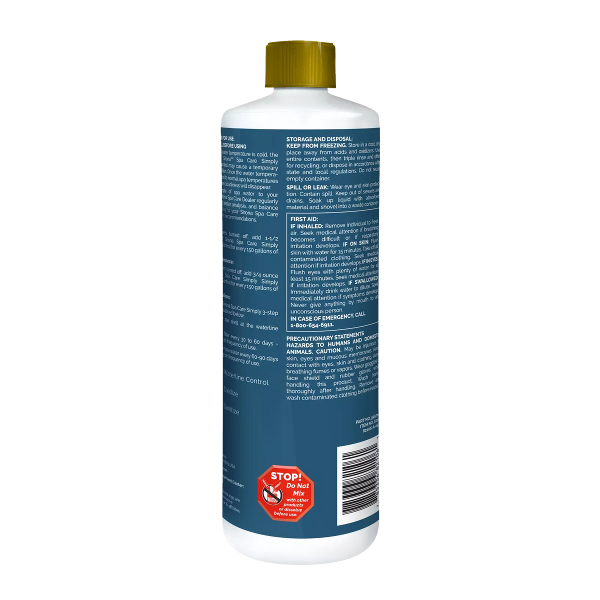 Side label of Sirona Simply Waterline Control with precautions