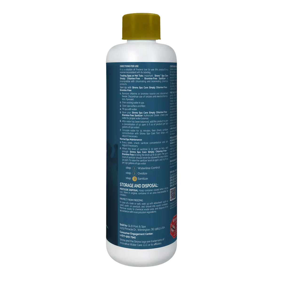 Side label of Sirona Simply Sanitizer with directions