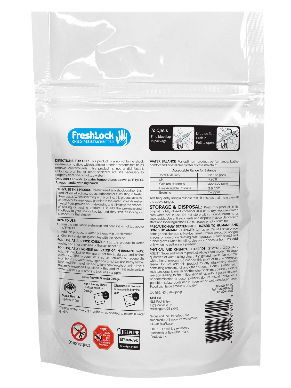 Back of Sirona Activate Granular EcoPods bag with directions