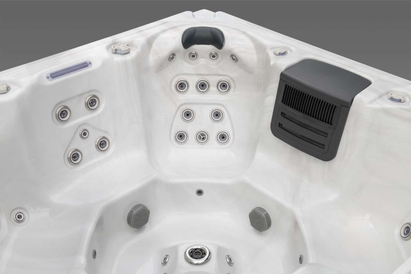 Oasis hot tub therapy seat with premium headrest and multi-level jet array.