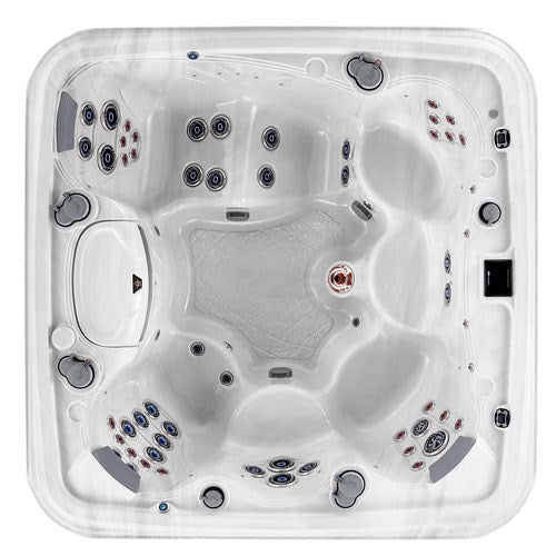 Overhead view of the Crown Epic spa showing jet layout and seating.