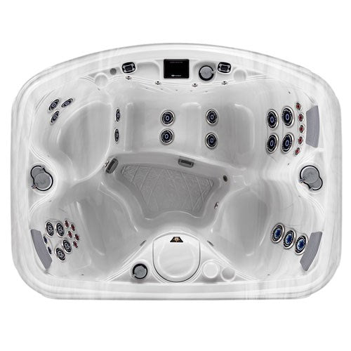 Overhead view of the Marquis Crown Spirit hot tub showing jet layout, seating configuration, and interior shell design.
