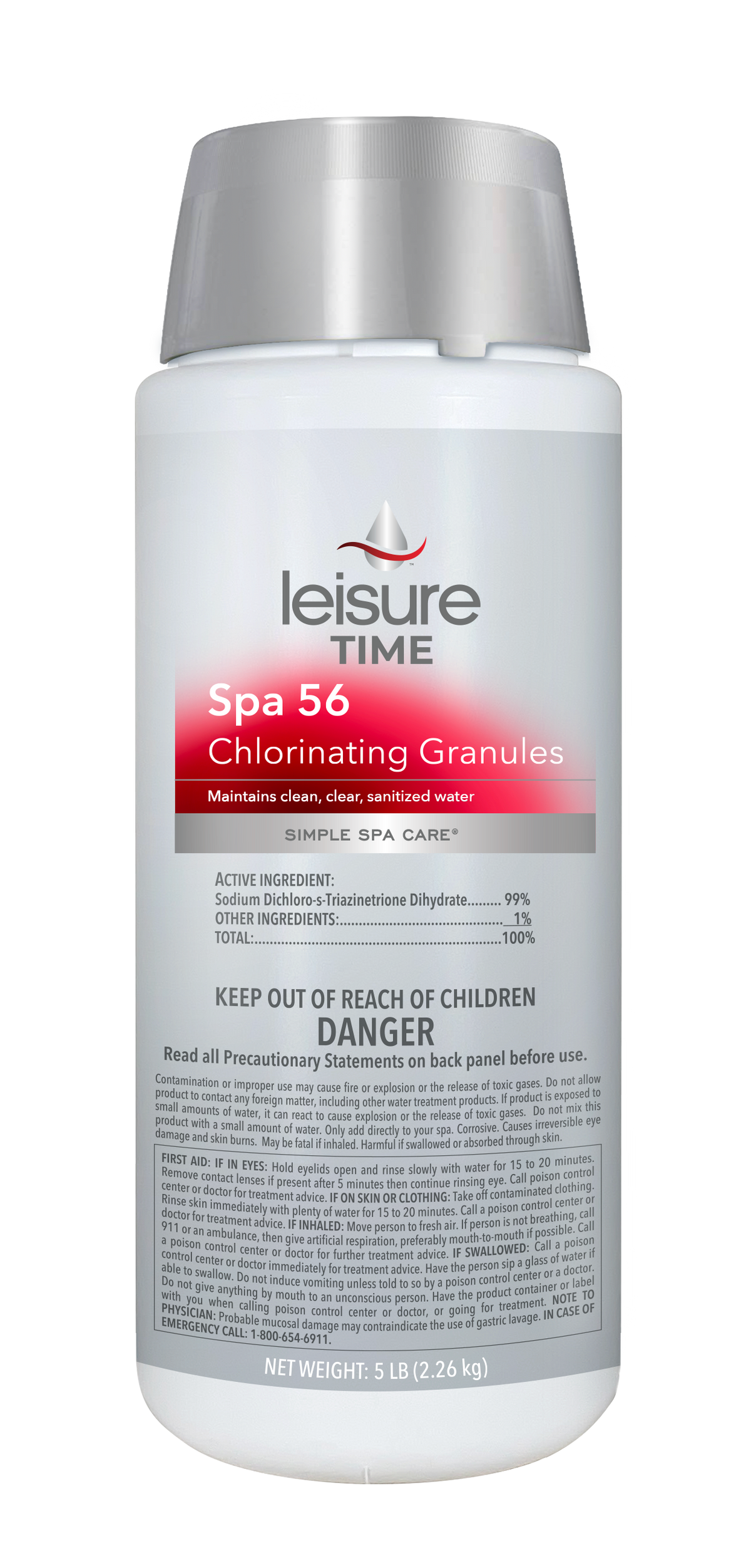 Leisure Time Spa 56 Chlorinating Granules 5 lb bottle, dichlor chlorine for spas and hot tubs