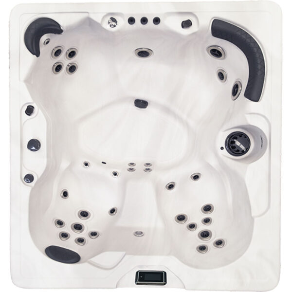 Top-down view of the H167Bpp hot tub showing jet placement and ergonomic seating layout