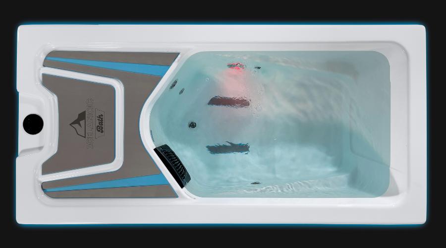 Overhead view of the Icelandic Bath plunge tub with warm red LED lighting effects.