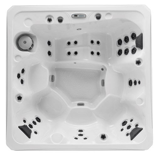 Top-down interior view of the Marquis Celebrity Hollywood hot tub featuring contoured seating, multiple hydrotherapy jets, and a spacious footwell.