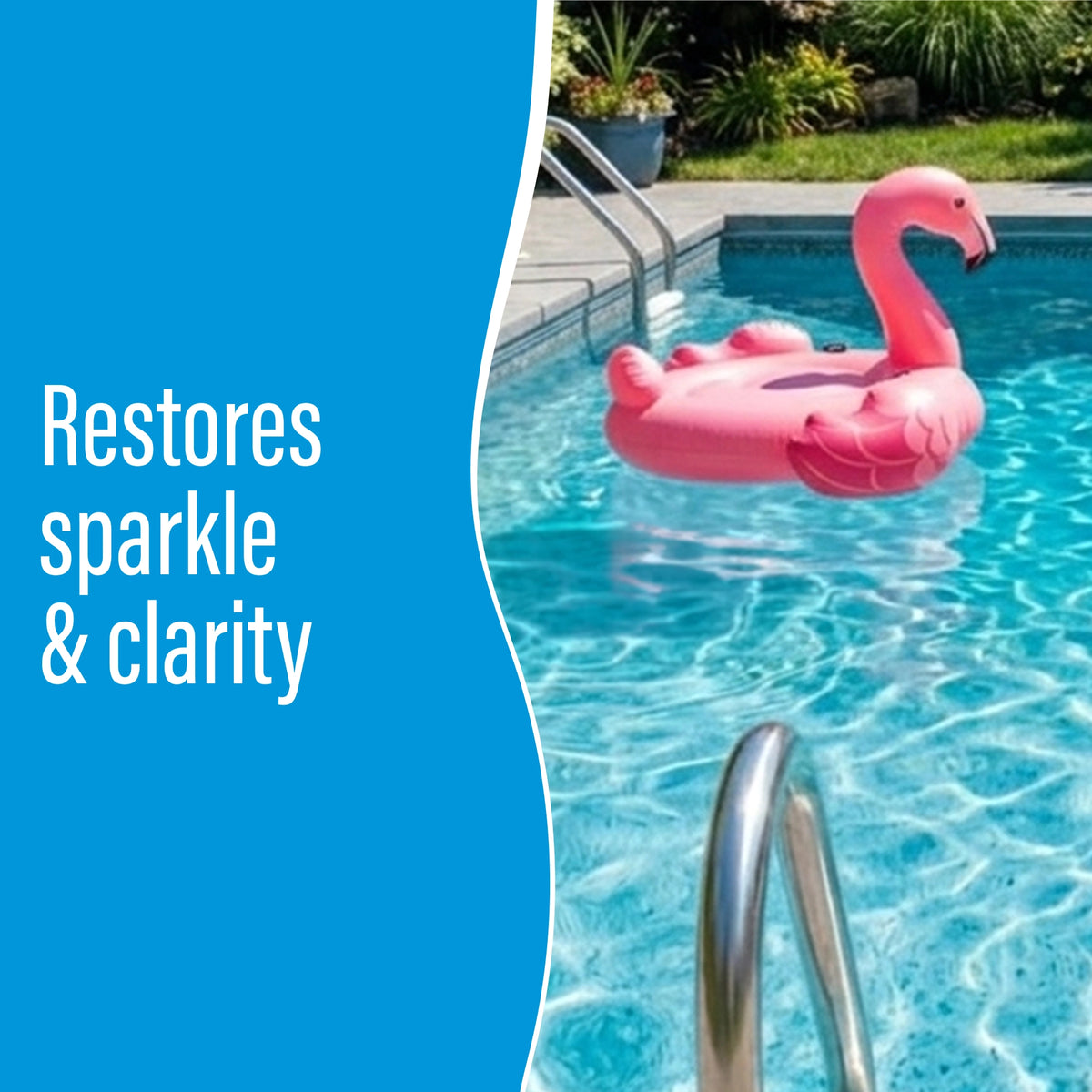 Poolife Rapid Shock lifestyle graphic highlights fast-dissolving shock treatment for cleaner, clearer pool water.