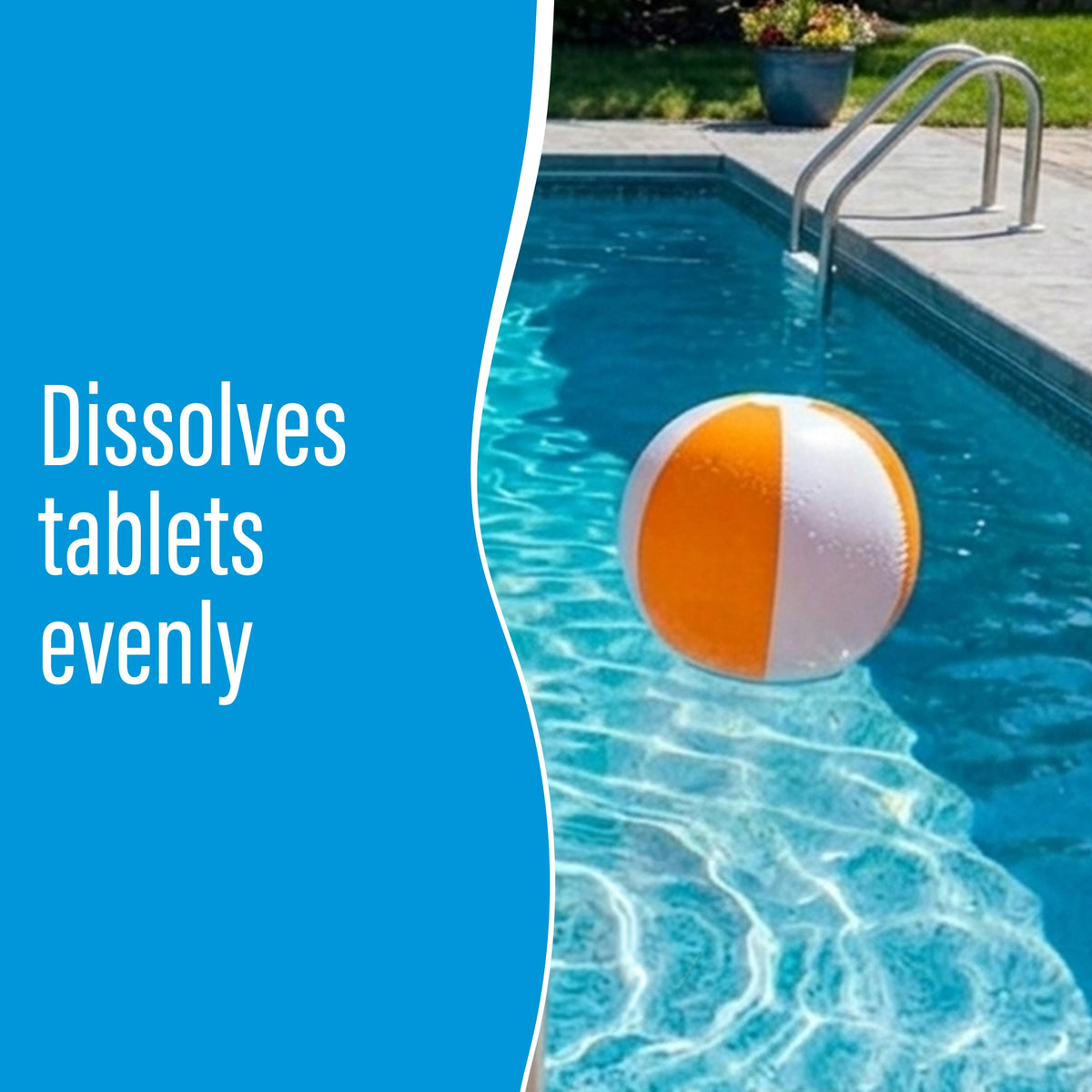 Poolife NST Skimstack lifestyle graphic illustrating a convenient way to hold tablets for consistent pool chlorination.