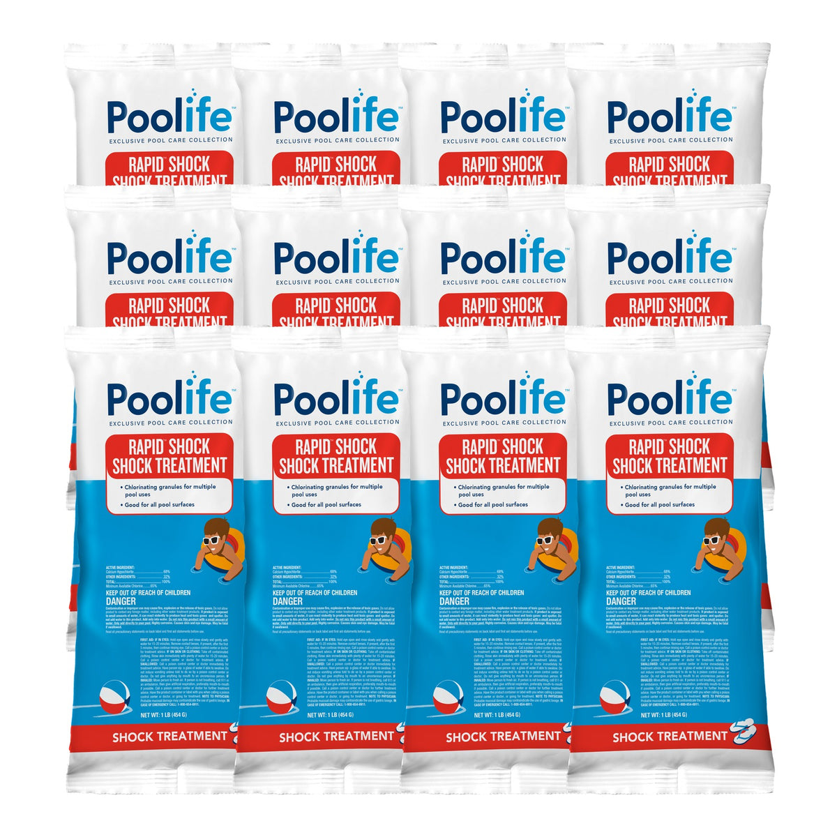 Poolife Rapid Shock 12 pack of 1 lb bags - Rapid Shock 68% Cal Hypo Pool Shock multi-pack