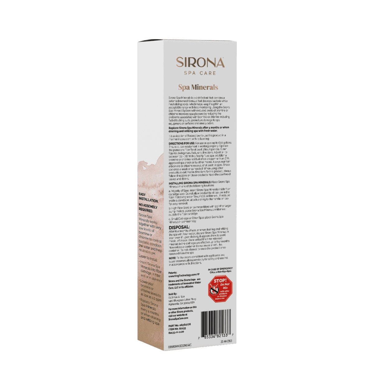 Back of Sirona Spa Minerals package with directions for use