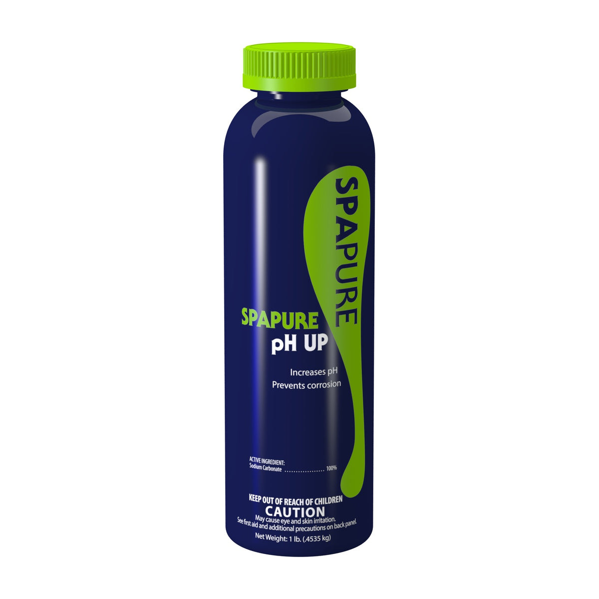 Front of the SpaPure pH Up spa pH increaser container, shown in the 1 lb size.