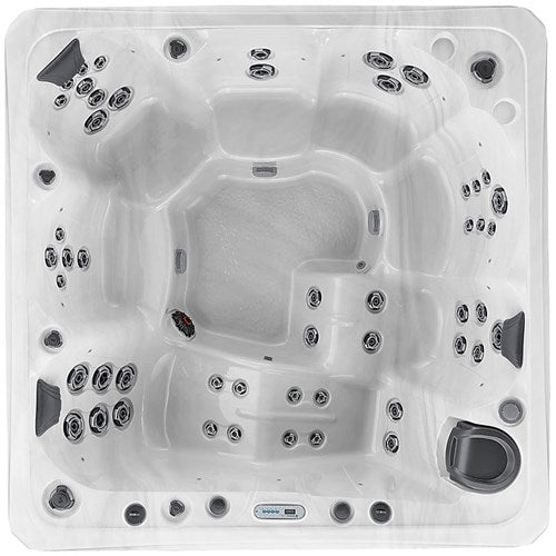 Overhead view of the Marquis Woodstock Elite hot tub showing multiple hydrotherapy jet configurations.