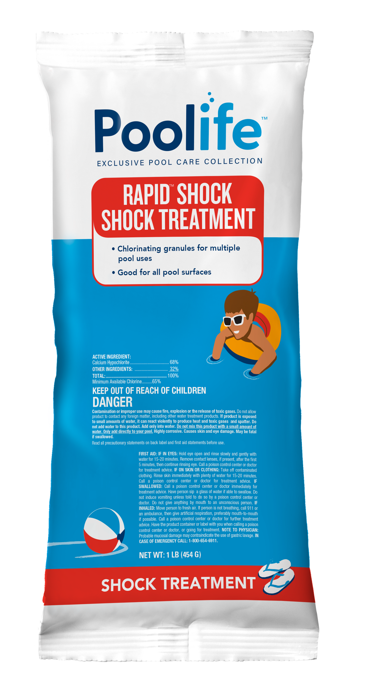 Poolife Rapid Shock shock treatment granules shown in the 1 lb package for fast pool chlorine recovery.