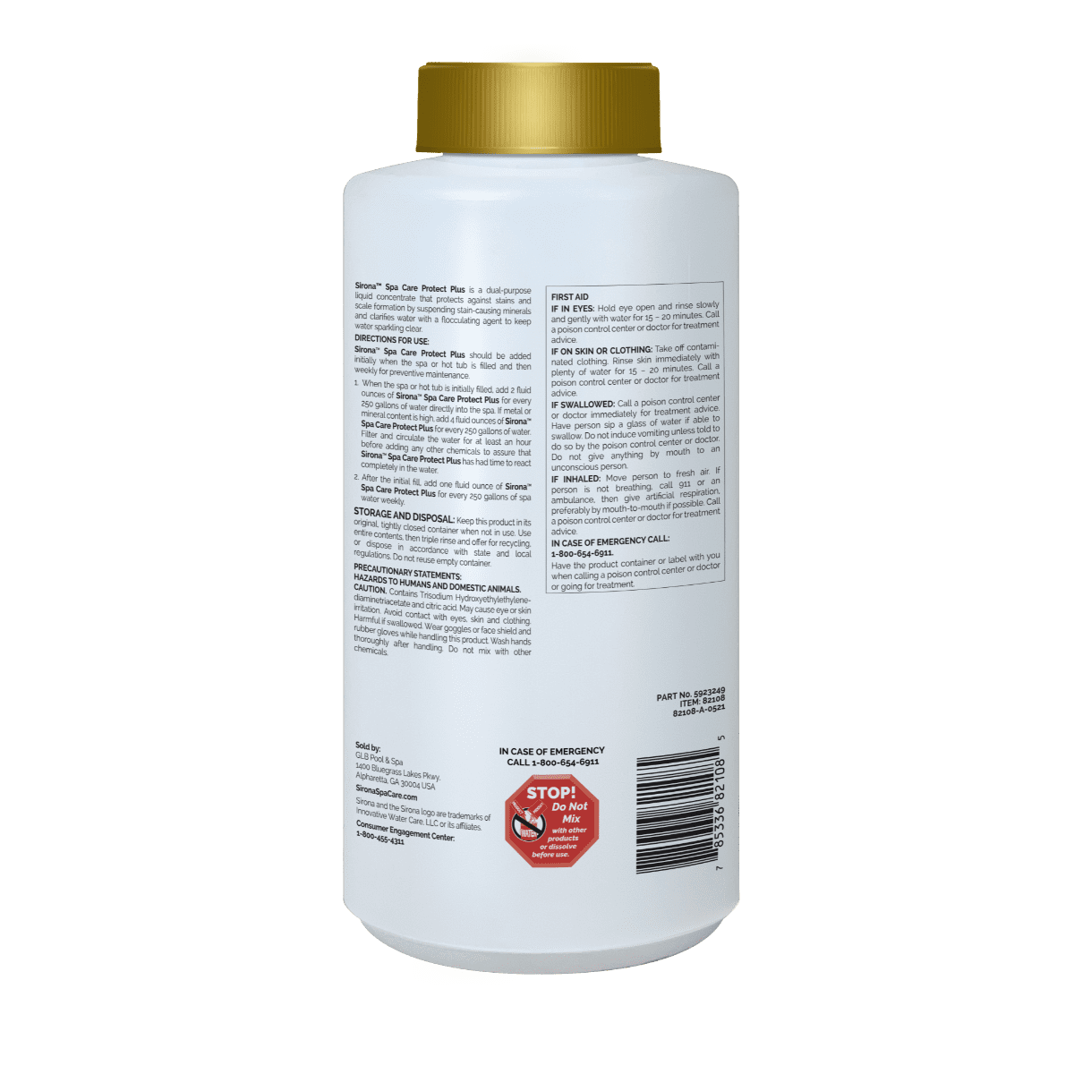 Back label of Sirona Protect Plus with directions and precautions