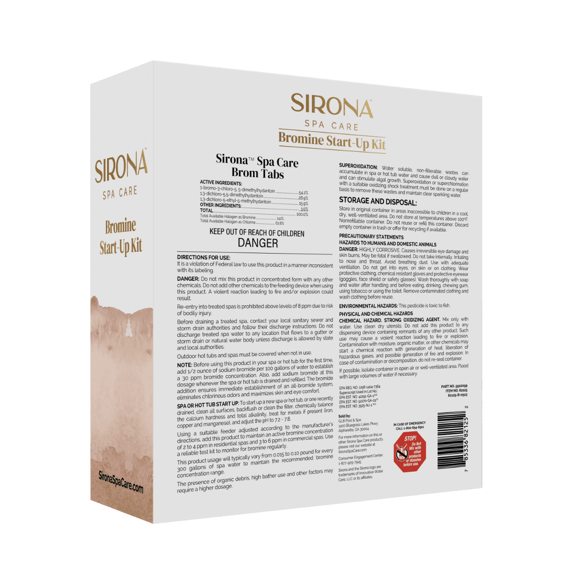 Back of Sirona Bromine Start Up Kit box with directions