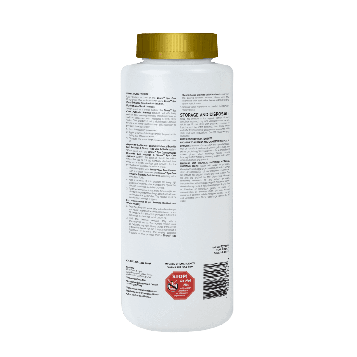 Back label of Sirona Activate Granular 2.2 lb with directions