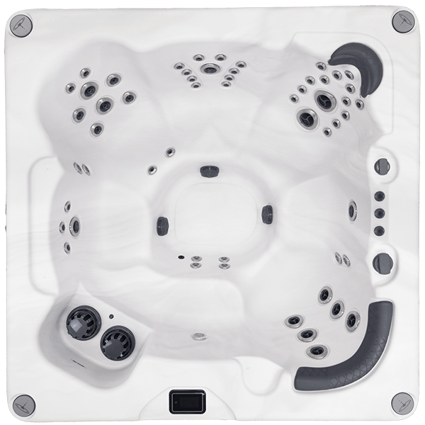 Overhead view of the Harmonic H277B hot tub featuring multiple hydrotherapy jets and contoured seating.