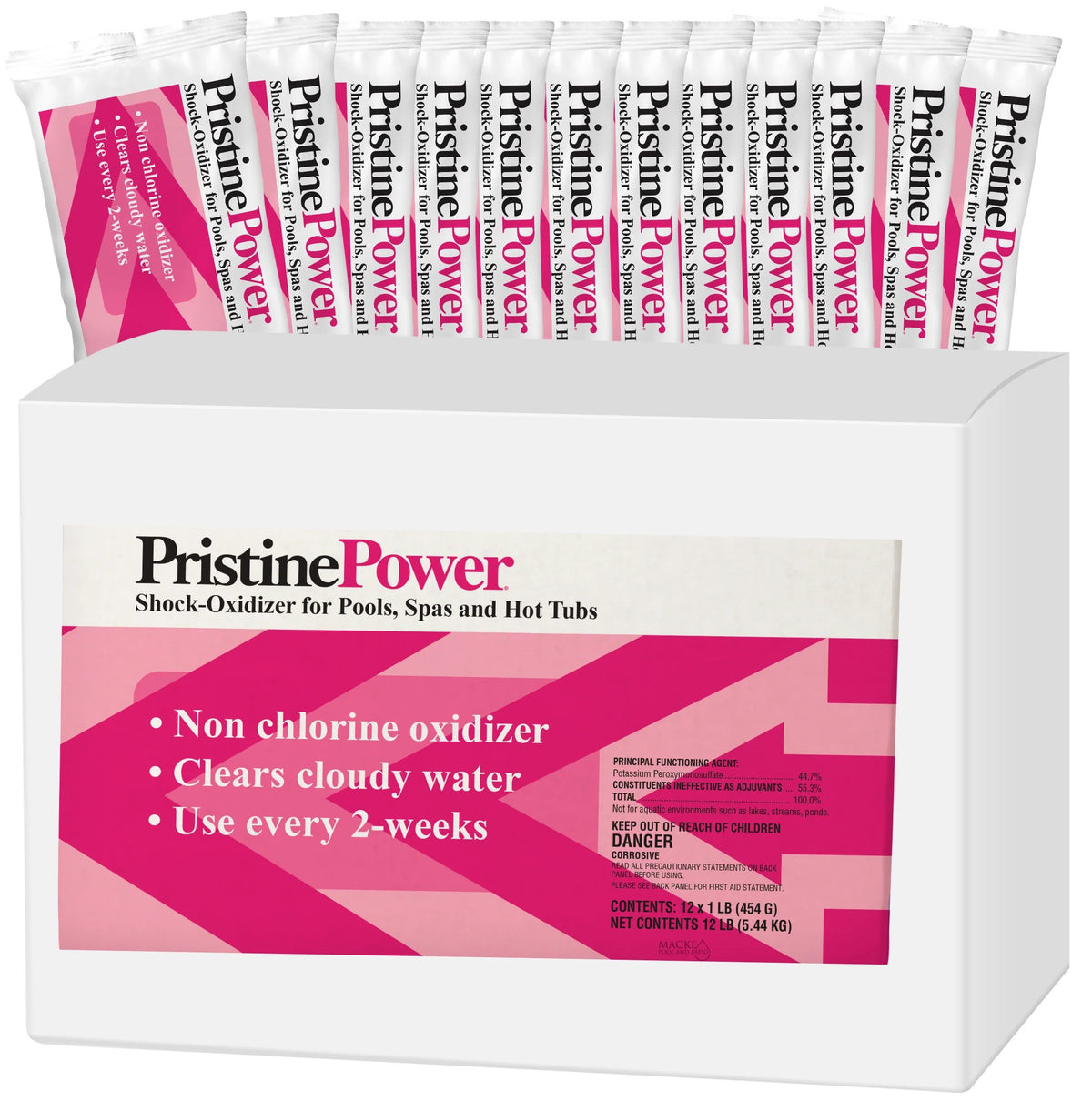 PristinePower Non-Chlorine Shock Oxidizer for Pools, Spas & Hot Tubs - 12 Pack of 1 lb Pouches