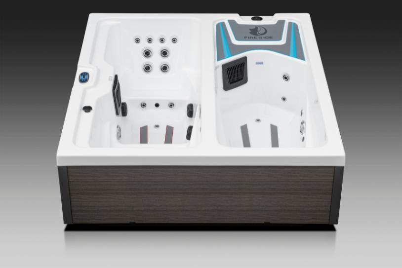 Fire & Ice dual-zone therapy tub with separate hot and cold chambers, front view.