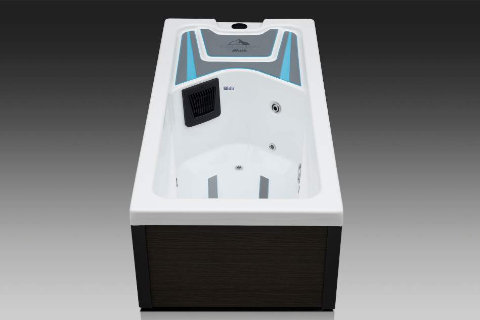 Front view of the Icelandic Bath cold plunge tub with clean interior and side paneling.