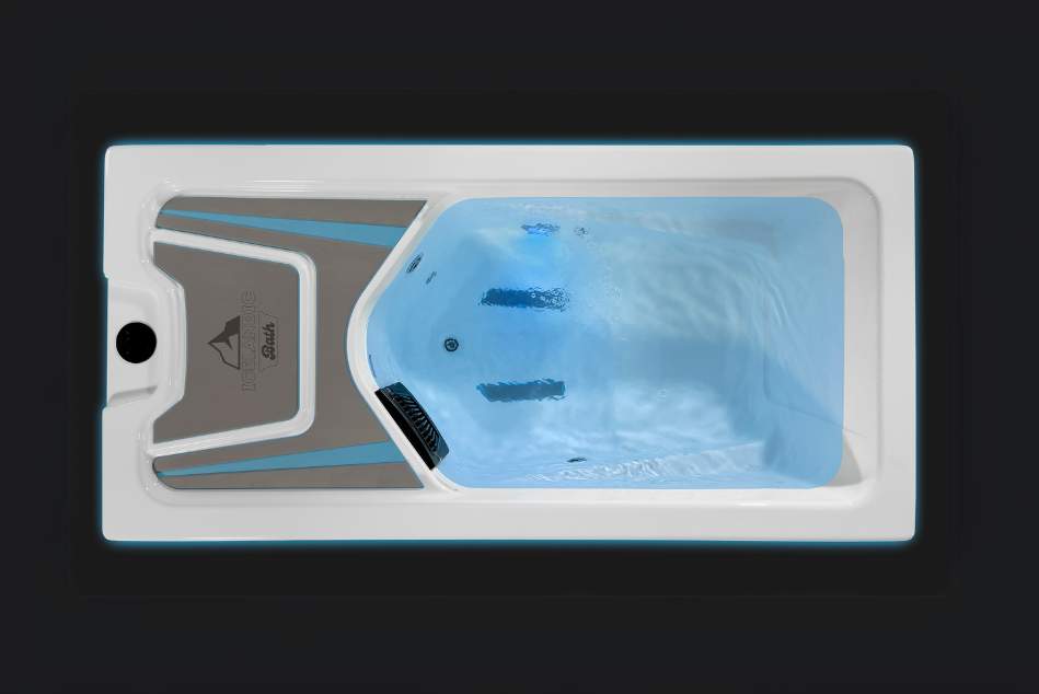 Top view of the Icelandic Bath cold plunge tub with soft blue LED lighting.