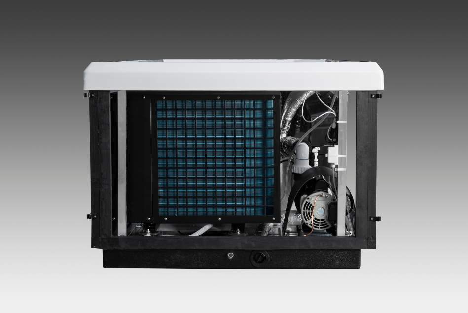 Full view of the Icelandic cold plunge internal components, including condenser, pump, and plumbing system.