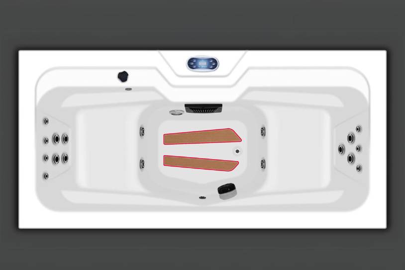 Top-down layout of Icelandic Fire whirlpool tub with anti-slip floor pads and jet placement.