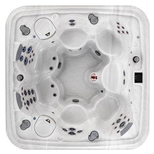 Top-down interior view of the Marquis Crown Series Euphoria hot tub showing contoured seating and multiple hydrotherapy jet clusters.