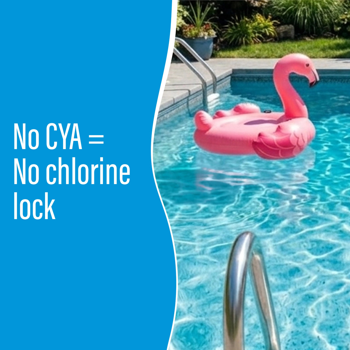 Poolife NST Prime lifestyle graphic highlighting clear pool water and long-lasting sanitation without CYA buildup.