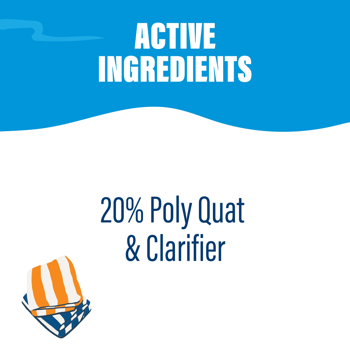 Poolife Defend+ Active Ingredients graphic highlighting the 20% polyquat formula and built-in clarifier.