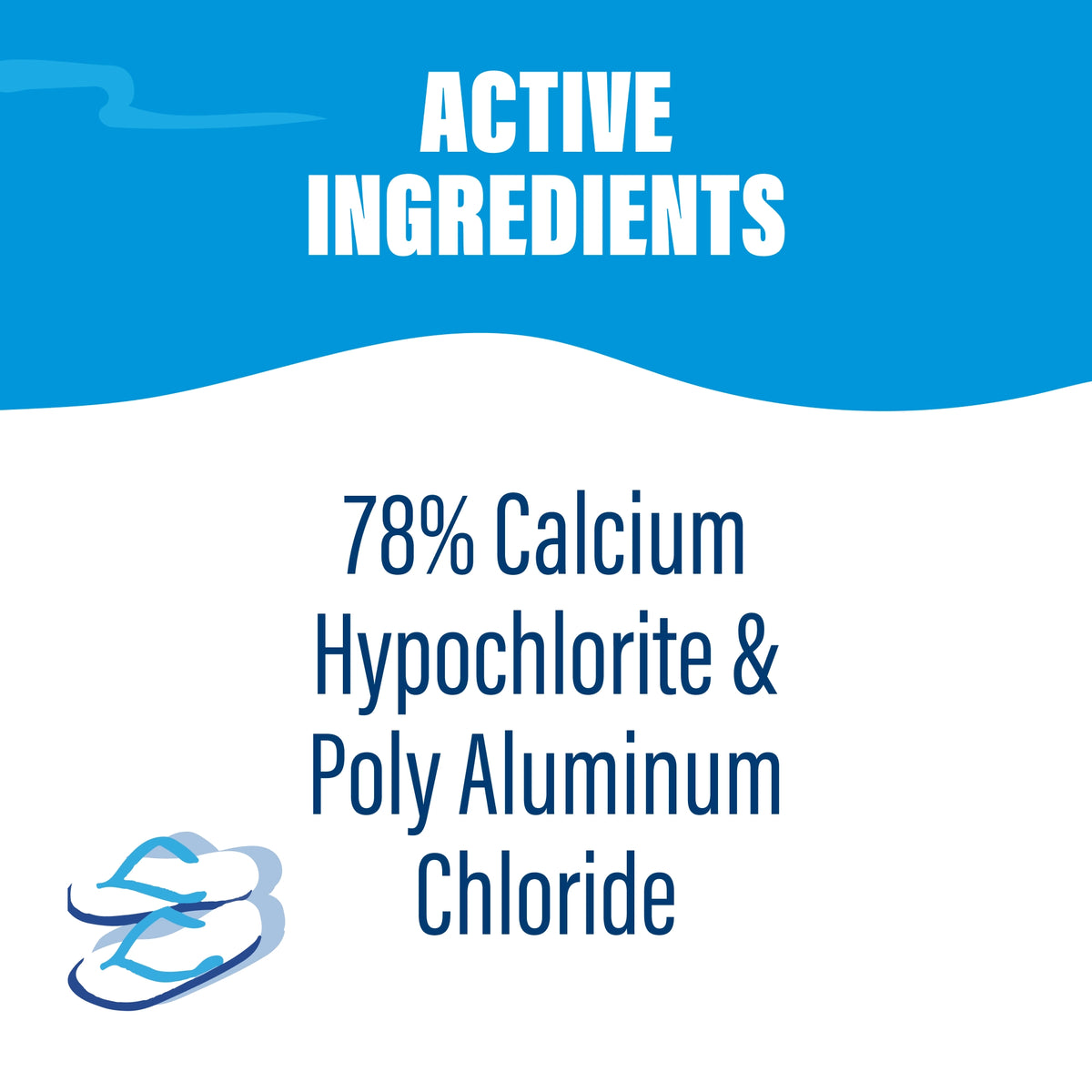 Poolife Back to Blue Shock System Active Ingredients graphic noting 78% calcium hypochlorite in the shock.