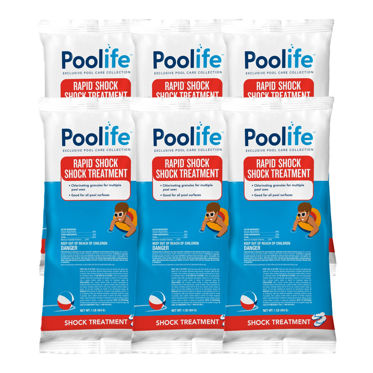 Poolife Rapid Shock 6 pack of 1 lb bags - Rapid Shock 68% Cal Hypo Pool Shock multi-pack