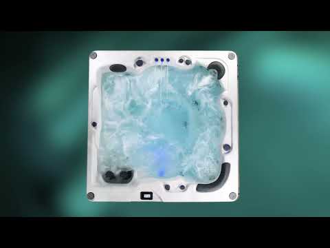 Video overview demonstrating the features, jet layout, and design of the Harmonic hot tub model, including hydrotherapy seating and control panel functions.
