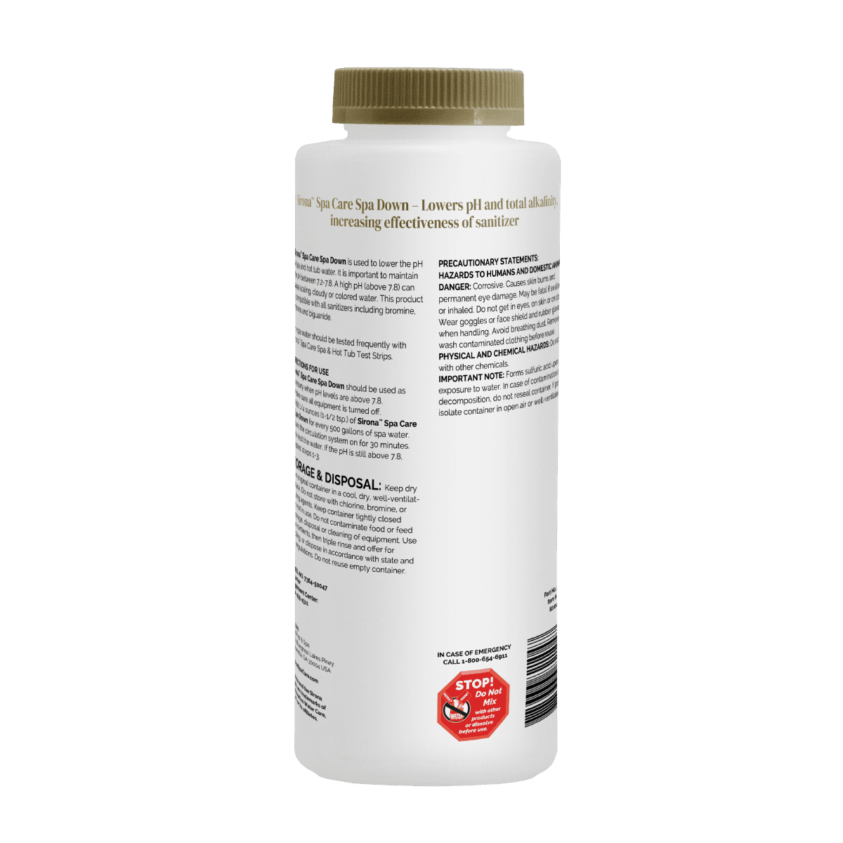 Back label of Sirona Spa Down with directions and precautions