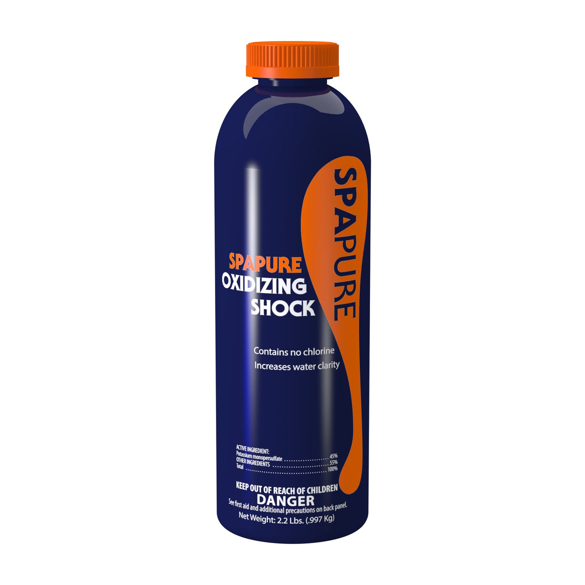 SpaPure Spa Oxidizing Shock 2.2 lb container front for non-chlorine hot tub water treatment
