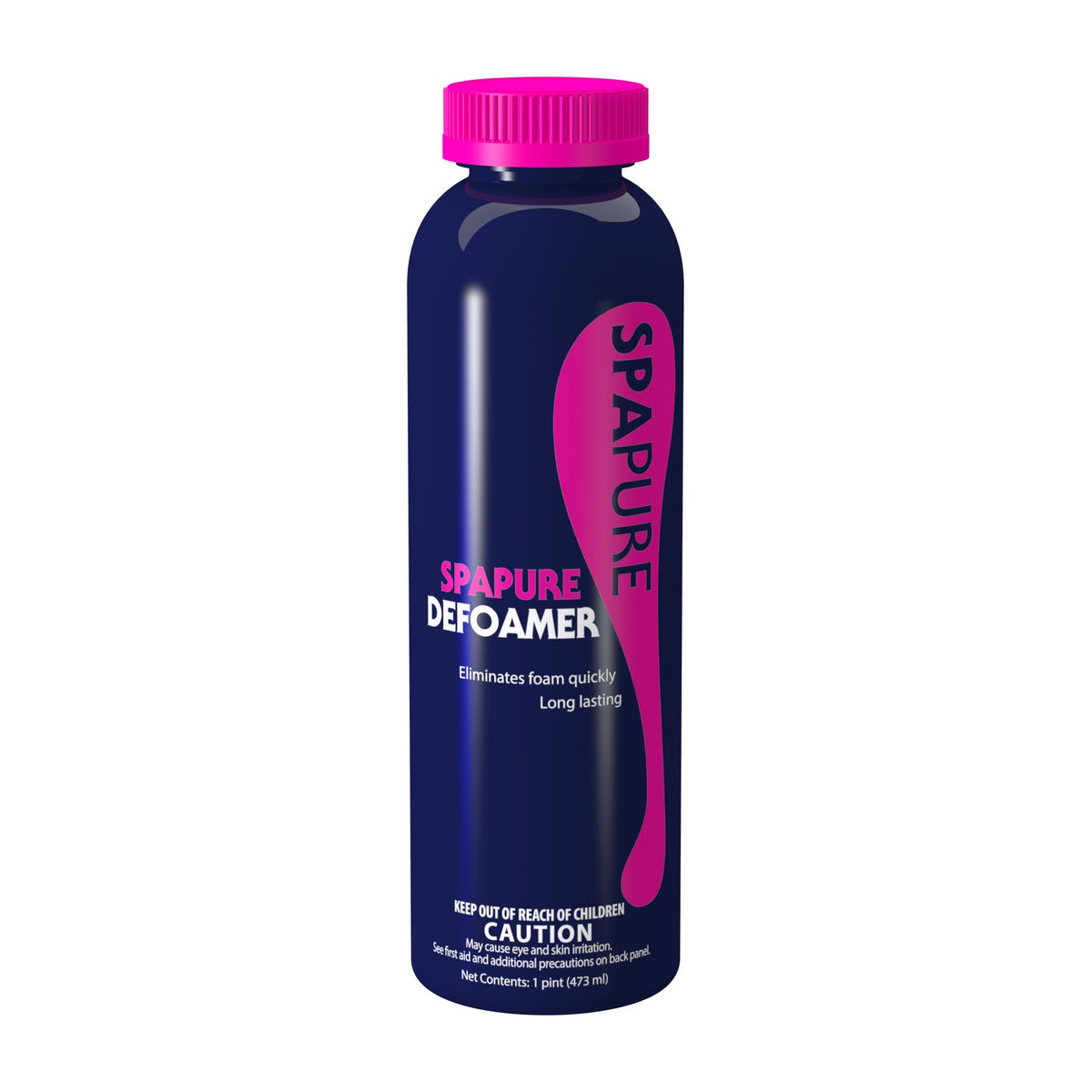 Front of the SpaPure Defoamer container, a concentrated foam dispersant for spas and hot tubs, 1 pt (16 fl oz).